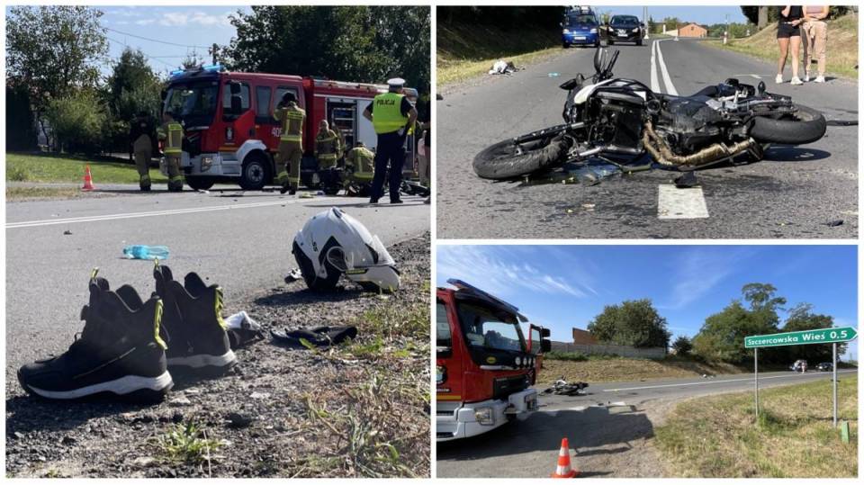 Wypadek motocykla i osobówki na DW 480. Kierowca jednośladu trafił do szpitala [foto]